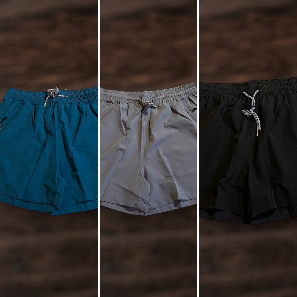 NEW 3Pack Multicolored Men's Athletic Lightweight Shorts (Black, Grey, Teal)